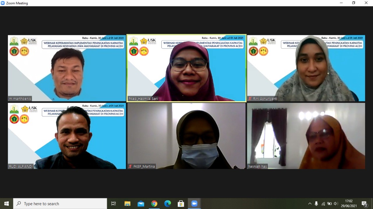 FAKULTAS KEPERAWATAN USK BEKERJASAMA DENGAN DINAS KESEHATAN PROVINSI ACEH DAN PW IPKJI ACEH LAKSANAKAN WEBINAR KEPERAWATAN JIWA